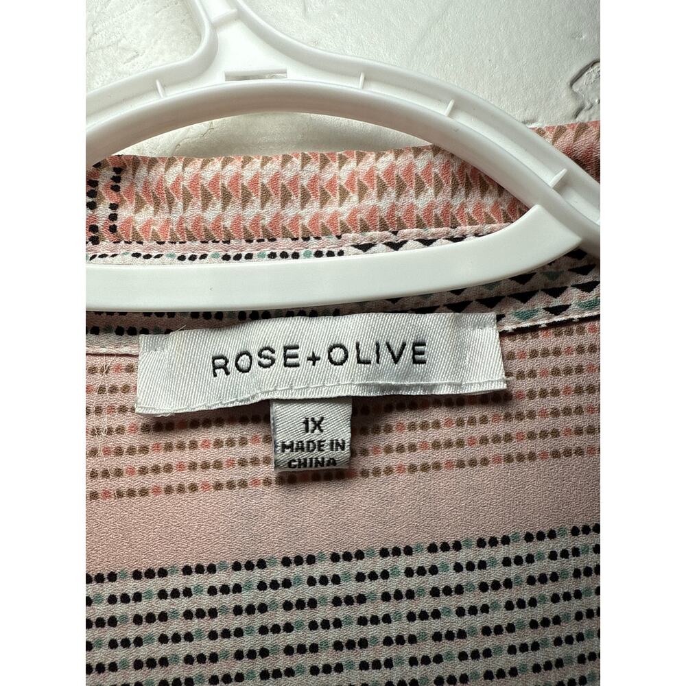 Rose + Olive Button Down Patchwork Geometric Ligh… - image 2